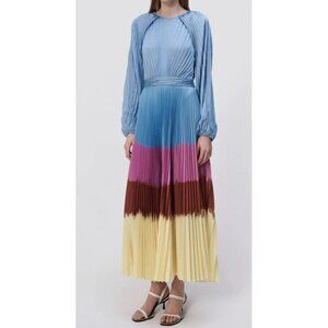 Jonathan Simkhai Sz 2 Dress Maxi Pleated Long Sleeve Midi Designer Luxury Preppy